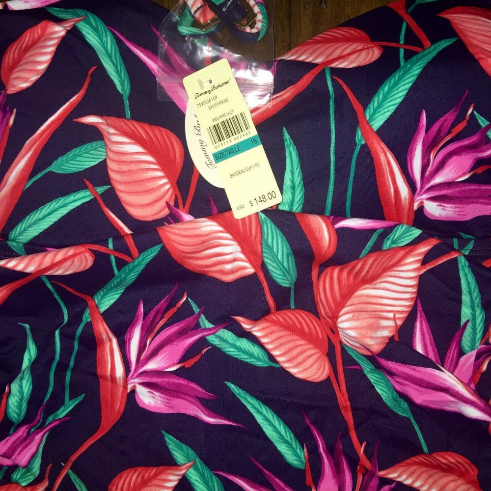 TOMMY BAHAMA Tummy Control Bandeau Birds of Paradise Tropic Swimsuit NWT $148 16 - Picture 4 of 6